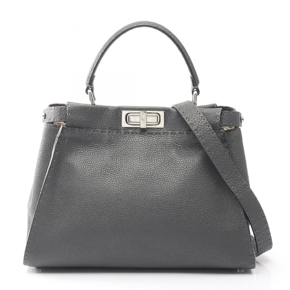 Fendi Peekaboo Leather Regular Handbag Black